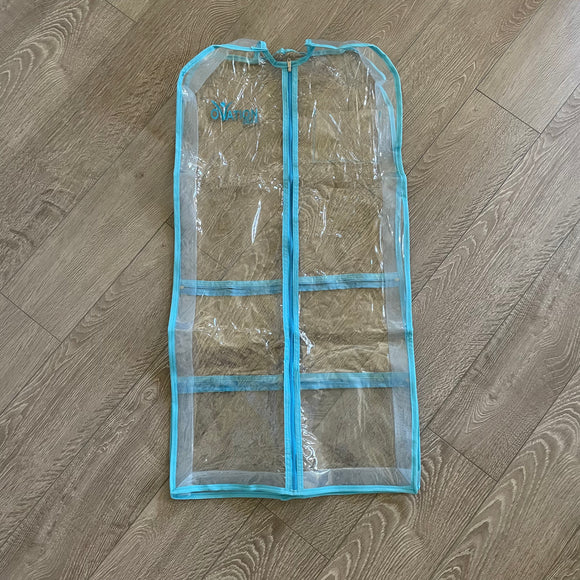 Ovation Gear, Gusseted Clear Garment Bag with Blue Trim