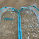 Ovation Gear, Gusseted Clear Garment Bag with Blue Trim