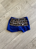 Shiny Blue Leopard Ruffles Booty Shorts, CS 5/6