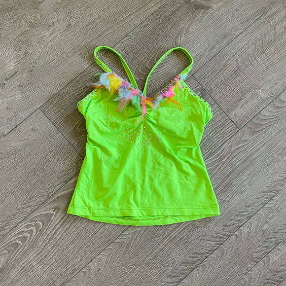 MotionWear, Neon Green Feather and Stones Tank Top, LC 12/14