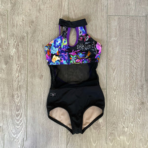 Kandi Kouture, Purple Floral Black Mesh Leotard, CS 4