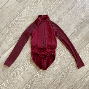 Double Platinum, Mesh Sleeves Open Back Deep Red Leotard, Child 6/7