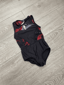 Oh La La by Lilly K, Black and Red Floral Mesh Leotard, CS 4/5