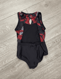 Oh La La by Lilly K, Black and Red Floral Mesh Leotard, CS 4/5