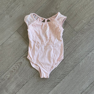 Mirella, Mesh Cap Sleeve Rose Lace Leotard in Pink, Child 8/10