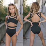 Five Dancewear, Black Mesh Geo Leotard in Black, YM Child 5/6 - Final Sale